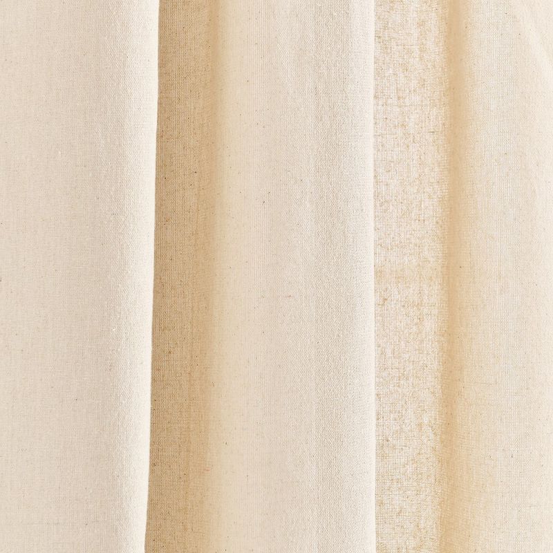 Modern Faux Linen Embroidered Edge With Attached Valance Window Curtain Panels Dark Linen 52X84 Set, 3 of 7