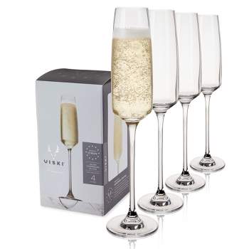 Viski Reserve Julien Crystal Champagne Flutes Glass Set - New Year Glasses Cups for Champagne, Stemmed Prosecco Wine Glasses Gifts, 5.75oz Set of 4