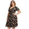 V Neck Hide Belly Dresses for Plus Size Women Sundress Drawstring Waist Short Sleeve Dress Fit and Flare Dress Midi Dress - 4 of 4
