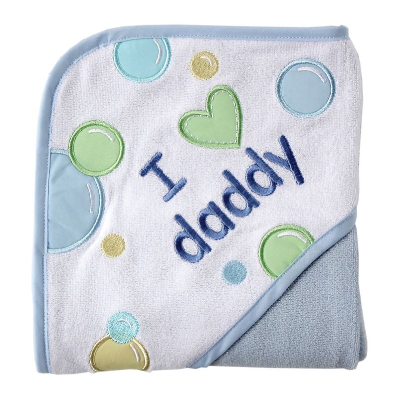 Luvable Friends Infant Boy Hooded Towel, Blue Dad, 1 of 3