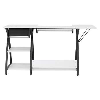 Comet Plus Hobby/office/sewing Desk With Fold Down Top, Height Adjustable  Platform, Bottom Storage Shelf And Drawer Silver/white - Sew Ready : Target