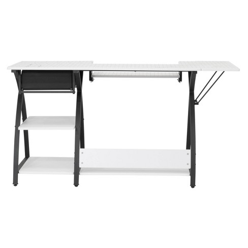 Best Choice Products Large Portable Multipurpose Folding Sewing Table w/  Magnetic Doors, Craft Storage - White 