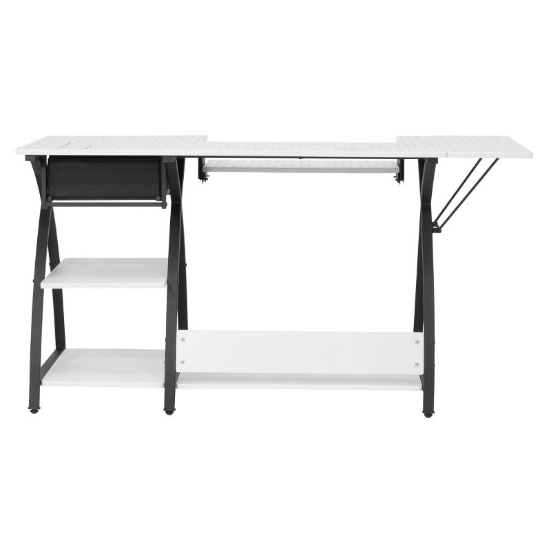 Comet Hobby/Office/Sewing Desk with Fold Down Top, Height Adjustable Platform, Bottom Storage Shelf and Drawer Black/White - Sew Ready, 1 of 26