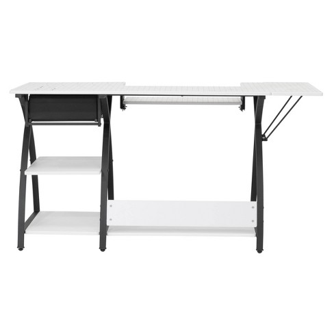 Comet Hobby/office/sewing Desk With Fold Down Top, Height Adjustable  Platform, Bottom Storage Shelf And Drawer Black/white - Sew Ready : Target