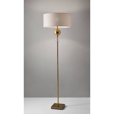Elegant Antique Brass Floor Lamp with Off-White Fabric Shade
