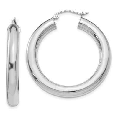 Black Bow Jewelry 5mm, 14k White Gold Classic Round Hoop Earrings, 35mm (1 3/8 Inch)