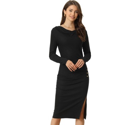 Allegra K Women's Ruched Front Button Decor Casual Split Knit Bodycon Dresses