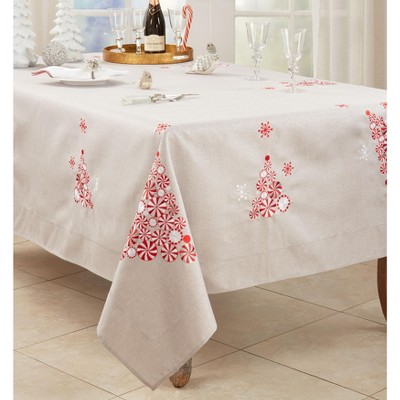 Beige and Red Peppermint Christmas Tree Tablecloth