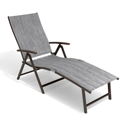 1 pc Crestlive Products Chaise Lounge Chair Outdoor Adjustable Aluminum Folding Patio Recliner Chair