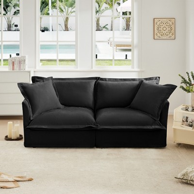 Slipcovered Sectional Sofa, 2 Seater Sofa with Removable Cover, Chenille Fabric Sectional Sofas, Deep Seat Sofa for Living Room-Cuddlewood