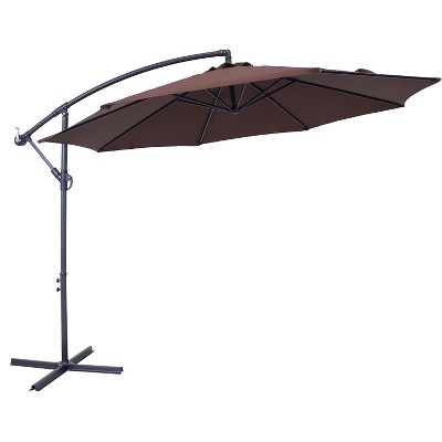 Sunnydaze Outdoor Steel Offset Patio Umbrella with Polyester Canopy, Cantilever, Crank, and Cross Base - 10' - Brown