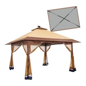 Suntime 12 x 12 Instant Pop Up Gazebo Polyester Canopy Tent Shelter with Solar LED Lights, 4 Zippered Screens, and Powder Coated Steel Frame, Brown - 1 of 4