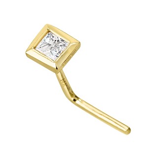 Jewelry Avalanche Bezel Set Princess Cut Moissanite L-Shape Nose Stud, Solid 14K Gold, 22G - 1 of 4