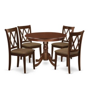 HomeStock 5-Piece Round Mahogany Finish Solid Wood Top Dining table with 4-Chairs with Cross Back - 1 of 4