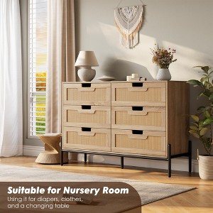 6 Drawer Dresser, Wooden Chest of Drawer, Farmhouse Storage Cabinet with Metal Legs, Modern Dresser for Bedroom, Living Room, - 1 of 4