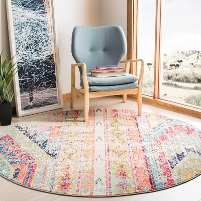 Chic Metro-Mod Blue Synthetic 3' Round Area Rug