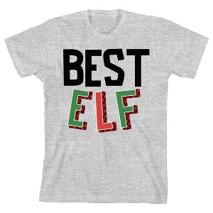 Santa's Favorite Best Elf Crew Neck Short Sleeve Athletic Heather Unisex Youth T-shirt - 1 of 2