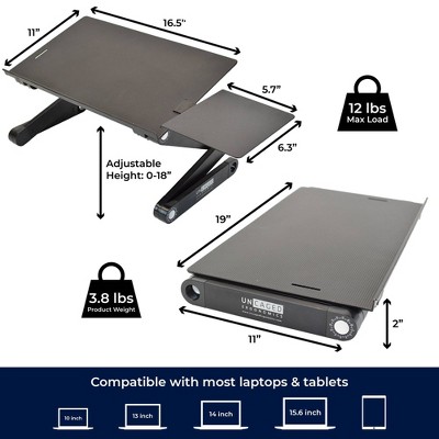 Black Adjustable Aluminum Laptop Stand with Mouse Pad