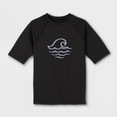 Boys' Raglan Wave Print Short Sleeve Rash Guard Swim Shirt - art class™