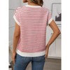 Women's Short Sleeve Sweater Spring Summer 2025 Round Neck Striped Pullover Cap Sleeve Knit Sweater Vest Tops - 2 of 4