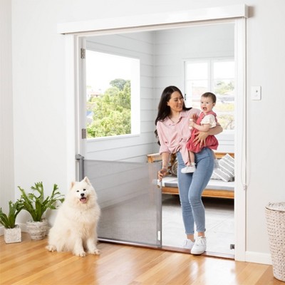 Gray Retractable Baby and Pet Gate with Mesh Fabric