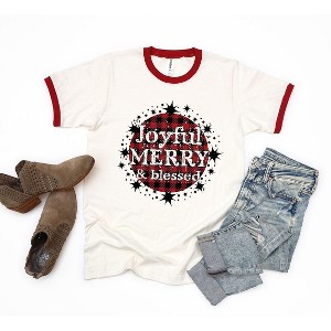 Simply Sage Market Women's Joyful Merry And Blessed Short Sleeve Ringer Tee - 1 of 3