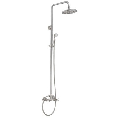 BWE 2-Spray Outdoor Wall Bar Shower Kit Shower Head with Hand Shower Cross Knobs in Brushed Nickel