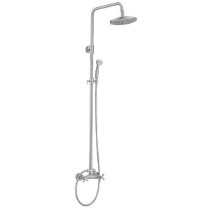 BWE 2-Spray Outdoor Wall Bar Shower Kit Shower Head with Hand Shower Cross Knobs in Brushed Nickel - 1 of 4