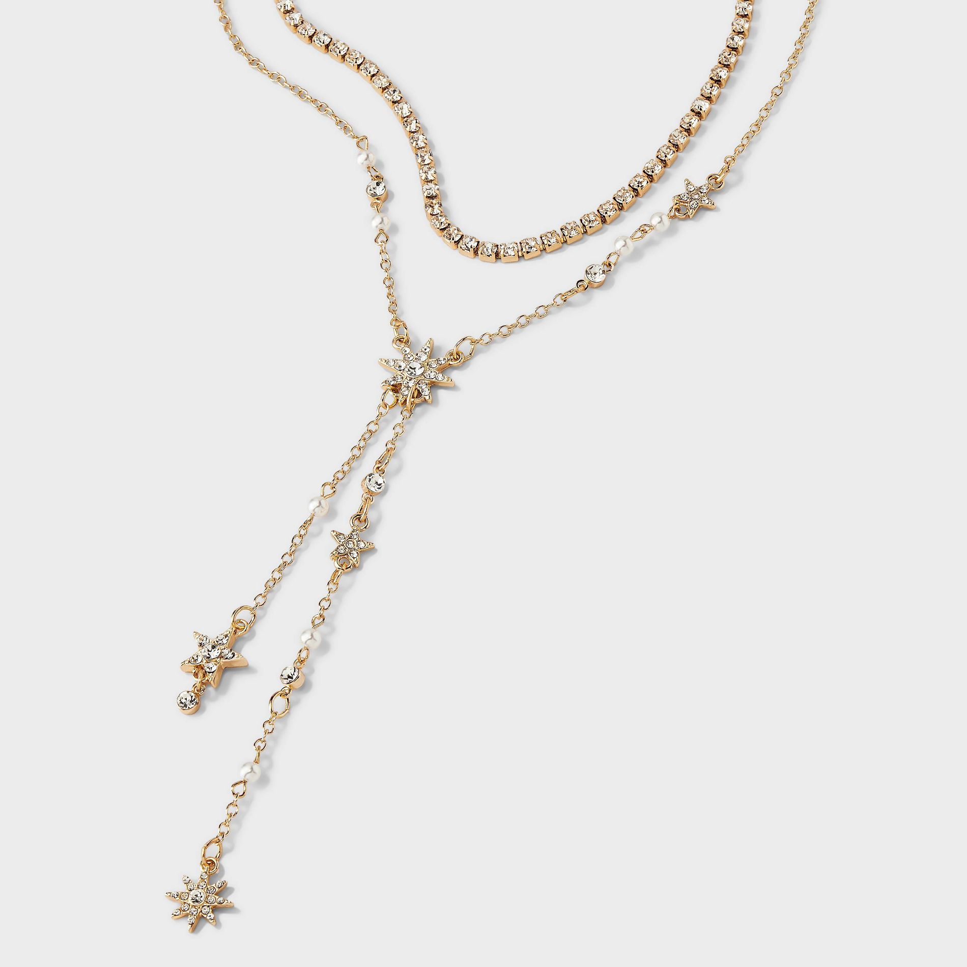 Layered Starry Night Y-Necklace - A New Day™ Gold/Clear