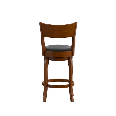 Antique Oak and Black Swivel Counter Height Stool with Leather Seat