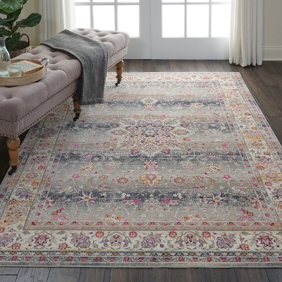 Gray Hand-Knotted Wool and Synthetic Rectangular Rug