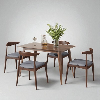 5-Piece Dining Table Set with Rubberwood Frame and Faux Wood Top, Mid-Century Modern Table and 4 Upholstered Chairs for Kitchen or Dining Room