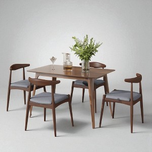 5-Piece Dining Table Set with Rubberwood Frame and Faux Wood Top, Mid-Century Modern Table and 4 Upholstered Chairs for Kitchen or Dining Room - 1 of 4