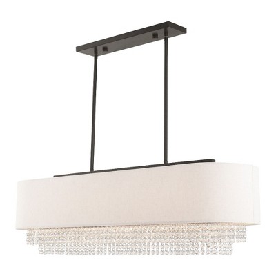 Carlisle English Bronze 5-Light Linear Chandelier with Clear Crystal Accents