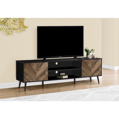 Monarch Specialties Tv Stand 72 Inch Console Media Entertainment Center Storage Cabinet Brown And Black Laminate Black Wood Legs Contemporary Modern