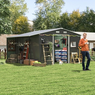 10x12FT Outdoor Storage Shed: Dual-Zone Metal Garden Shed with Lockable Doors & Ventilation