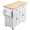 Dexmalle 35.4"Kitchen Island Cart with Solid Wood Top Spice Rack and Towel Rack,White - 2 of 4
