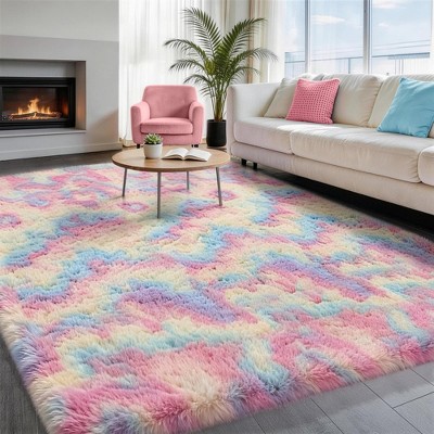 Ophanie Rainbow Rug 4x6, Fluffy Shag Area Rug for Girls Bedroom ...