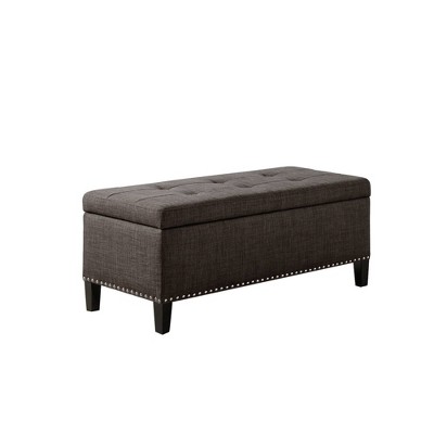 Charcoal Tufted Top Storage Ottoman with Nailhead Trim