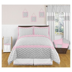 Gray & Pink Zig Zag Comforter Set (Full/Queen) - Sweet Jojo Designs , Gray Pink