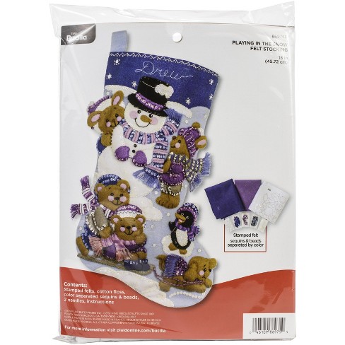 Bucilla Felt Stocking Applique Kit 18" Long-Playing In The Snow - image 1 of 3