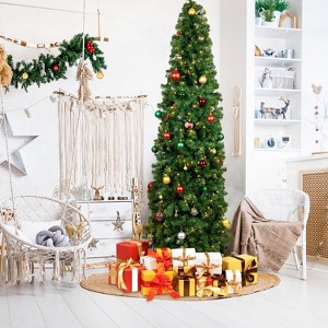 Pre-Lit Pencil Christmas Tree, Artificial Skinny Christmas Tree W/Metal Hinges & Base, Perfect for Indoor Shops Office and Holiday - 1 of 4