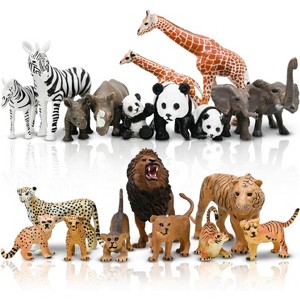 TEMI 20-Piece Safari Animal Figurines Set, Realistic Plastic Elephant, Giraffe, Lion & Tiger Toys for Kids' Gifts and Play - 1 of 4