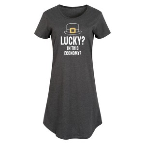 Women's - Instant Message - Lucky In This Economy Graphic T-shirt Dress - 1 of 4