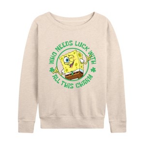 Women's - SpongeBob Squarepants - Who Needs Luck With This Charm Lightweight French Terry Slouchy - 1 of 4