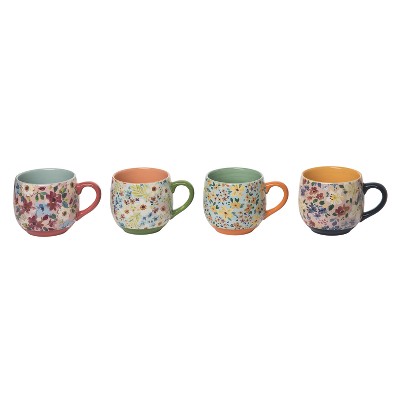 Transpac Ceramic 6.25 in. Floral Boutique Mug Set of 4