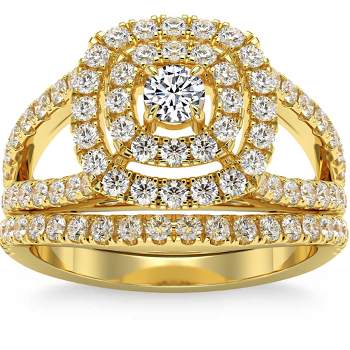 Pompeii3 1 3/4Ct Natural Diamond Cushion Halo Engagement Wedding Ring Set in 10k Gold