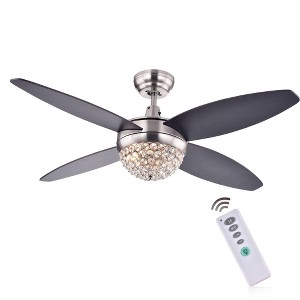 Warehouse Of Tiffany Harvin 4-Blade 2-Light Satin Nickel Crystal Ceiling Fan with Remote Control - 1 of 3