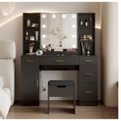 Vanity Desk with Led Lighted Mirror,Makeup Vanity with 10 Led Lights & 5 Metal Sliding Drawers