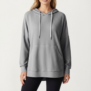 Anna-Kaci Women’s Long Sleeve Waffle Knit Hoodie Top with Kangaroo Pocket Soft Relaxed Fit Drop Shoulder Design - 1 of 4